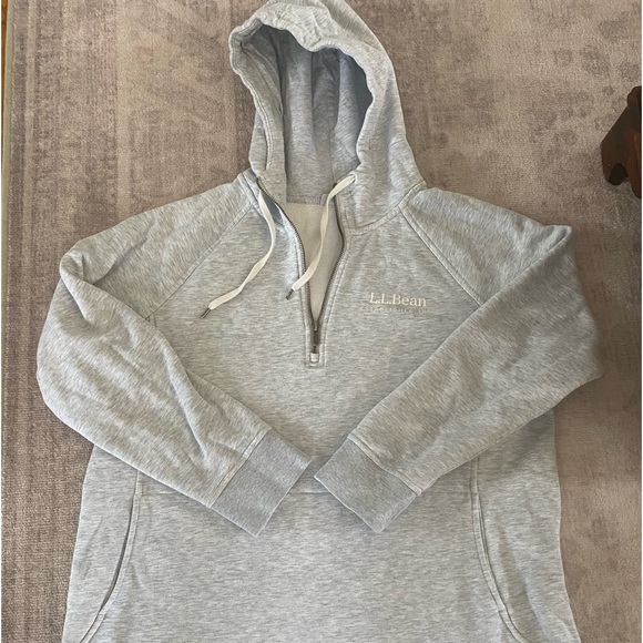 Size Large, heathered gray, 3/4 zip, hooded tunic/sweatshirt, by “LL Bean.” - Picture 3 of 5